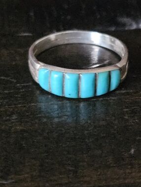 Vintage Zuni Sterling Silver Turquoise Band